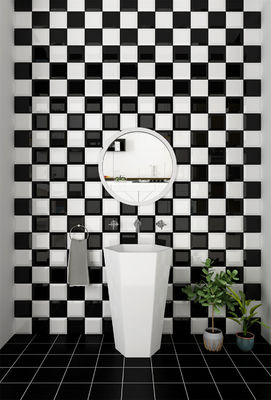 kupować Czarne Białe Płytki Ceramiczne Ścienne 152x152mm Błyszczące do Łazienki produkcja internetowa