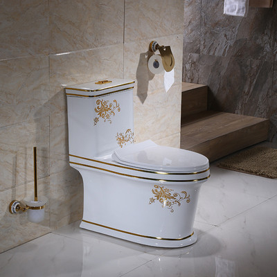 Jednoczęściowe spłukiwanie i miękkie zamykanie toaleta łazienka ceramiczna złota
