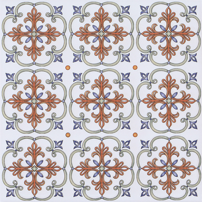 Enkaustyczna biała i czerwona ściana Floret Ceramic Rustic Płytki 200x200mm Do kuchni i jadalni