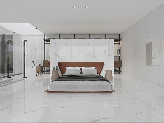 Odporność na kwasy Nowoczesny Polerowany Biały Carrara 1420x2700mm Wnętrza Podłoga Polerowana Sinkrowana Kamienna Płytka Do Sypialni