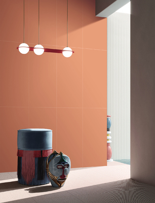 Pomarańczowe ściany wewnętrzne z matą, płytki porcelanowe i płytki antypoślizgowe do dekoracji sypialni