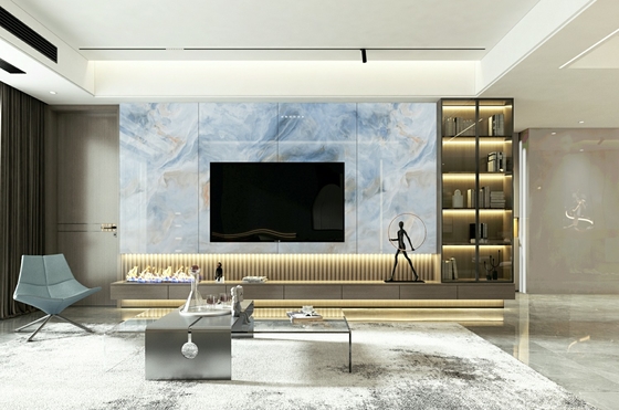 Odporny na wilgoć 900x1800x9mm Odporny na zużycie wnętrze podłogi Niebiesko-biały Szklany Polerowany Płytki Porcelanowe Do Dekoracji