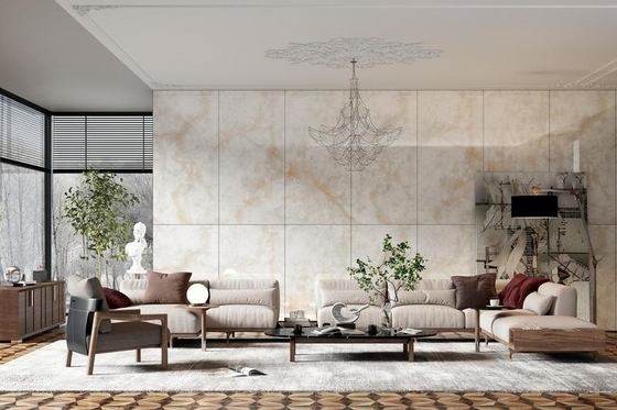 Dekoracyjne ściany zewnętrzne Szklane polerowane płytki porcelanowe 900x1800x9mm Do jadalni Jasnożółte płytki podłogowe w pomieszczeniach