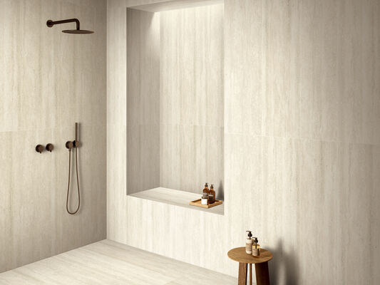 Odporna na zużycie bladożółta podłoga w pomieszczeniach trawertyna 600x1200mm płytki porcelanowe z matem do jadalni